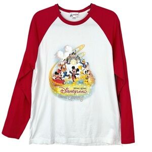 Disney Disneyland Hong Kong Grand Opening Baseball Tee Tshirt Sz XL Red Graohic